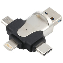Load image into Gallery viewer, 4 in 1 8 Pin + USB-C / Type-C + Micro USB + USB 3.0 Male TF Card Reader, 4 in 1