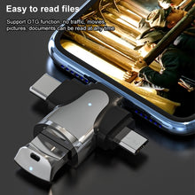Load image into Gallery viewer, 3 in 1 8 Pin + USB-C / Type-C + Micro USB Male to USB 3.0 Female Zinc Alloy Adapter