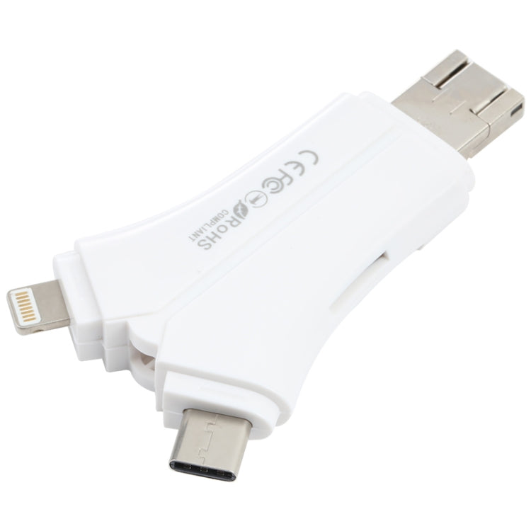 NK-908 4 in 1 i-Flash Y-shaped TF Card / SD Card Reader For 8 Pin + USB-C / Type-C + Micro USB + USB Devices, NK-908