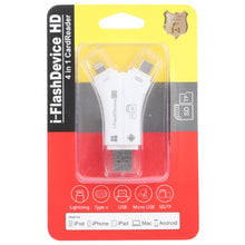 Load image into Gallery viewer, NK-908 4 in 1 i-Flash Y-shaped TF Card / SD Card Reader For 8 Pin + USB-C / Type-C + Micro USB + USB Devices, NK-908