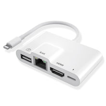 Load image into Gallery viewer, 4 in 1 8 Pin Male to 8 Pin Power + RJ45 Ethernet + HDMI + USB Camera Female OTG Digital AV Adapter, RJ45 Ethernet