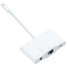 Load image into Gallery viewer, NK-1033 5 in 1 8 Pin Male to Dual USB + 3.5mm AUX + Ethernet + 8 Pin Power Female Adapter