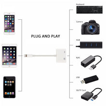 Load image into Gallery viewer, 11cm 8 Pin Male to USB &amp; 8 Pin Data Charging Cable Camera Reader Adapter, Support System above iOS 9.2