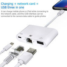 Load image into Gallery viewer, NK-107 3 in 1 Ethernet + USB + 8 Pin Charging Female Ports to 8 Pin Male OTG Digital Video Converter Cable