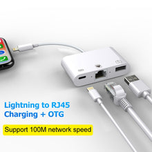 Load image into Gallery viewer, NK-107 3 in 1 Ethernet + USB + 8 Pin Charging Female Ports to 8 Pin Male OTG Digital Video Converter Cable