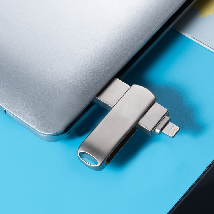 Richwell 3 in 1 128G Micro USB + 8 Pin + USB 3.0 Metal Rotating Push-pull Flash Disk with OTG Function