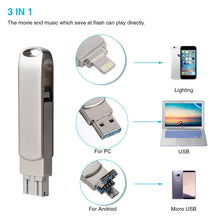 Load image into Gallery viewer, Richwell 3 in 1 64G Micro USB + 8 Pin + USB 3.0 Metal Rotating Push-pull Flash Disk with OTG Function