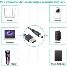 Load image into Gallery viewer, 3A USB to 5.5 x 2.1mm DC Power Plug Cable, Length: 1m, USB to DC 5.5x2.1mm