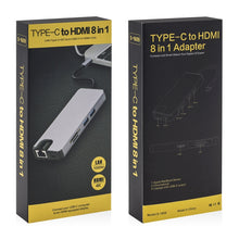 Load image into Gallery viewer, 8 in 1 Type-C to HDMI + USB 3.0 + USB 3.0 + Type-C + LAN + VGA + TF/SD Card Reader Adapter