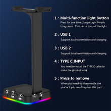 Load image into Gallery viewer, RGBD9 Colorful Glowing Gaming Headset Display Stand with Charging + Data Transmission Dual USB Interface