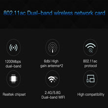 Load image into Gallery viewer, EDUP EP-9607 1200Mbps Dual-Band PCI-E Express Wireless Adapter Network Card with 2 x 6dBi Antennas, EP-9607 1200Mbps