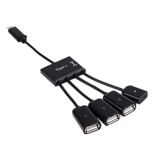 Load image into Gallery viewer, Portable 4 in 1 USB-C / Type-C to 3 Ports USB 2.0 OTG HUB Cable with Micro USB Power Supply
