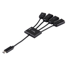Load image into Gallery viewer, Portable 4 in 1 USB-C / Type-C to 3 Ports USB 2.0 OTG HUB Cable with Micro USB Power Supply