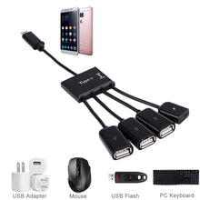 Load image into Gallery viewer, Portable 4 in 1 USB-C / Type-C to 3 Ports USB 2.0 OTG HUB Cable with Micro USB Power Supply