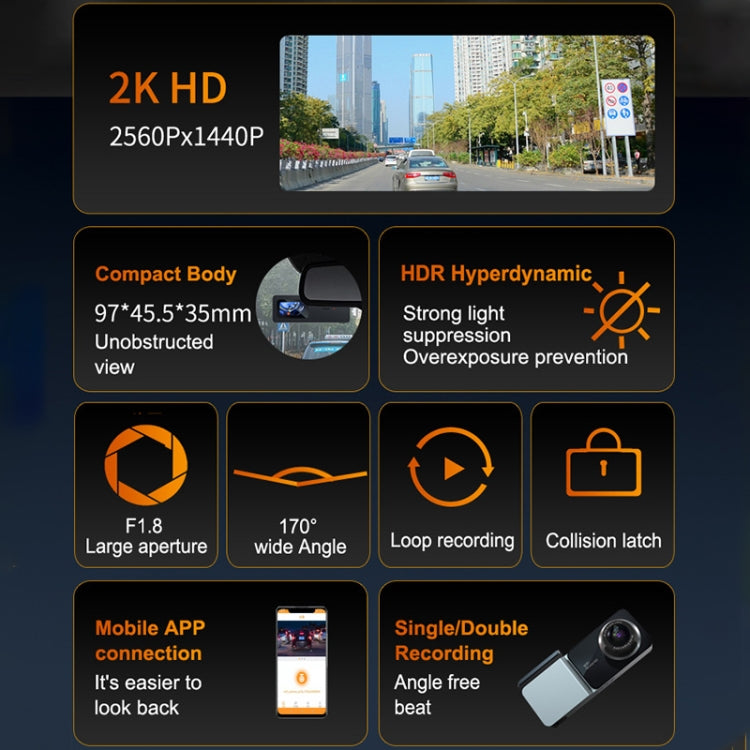 U06 2K Ultra HD Night Vision WiFi Car Driving Recorder Support Mobile APP, U06