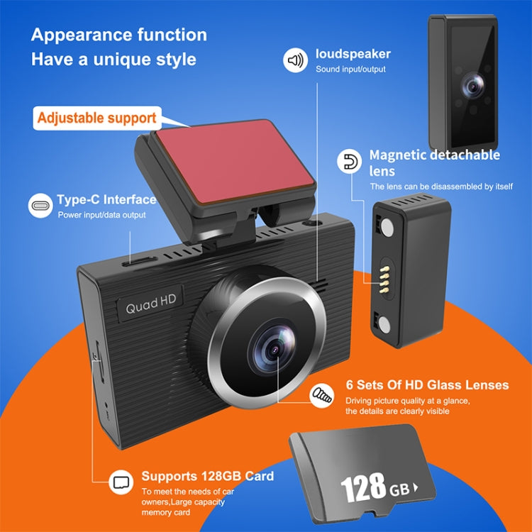 X12 2K Ultra HD Panoramic Triple Recording WiFi Car Driving Recorder Support Mobile APP, X12
