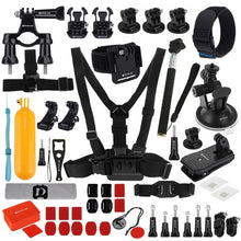 Load image into Gallery viewer, PULUZ 53 in 1 Accessories Total Ultimate Combo Kits (Chest Strap + Suction Cup Mount + 3-Way Pivot Arms + J-Hook Buckle + Wrist Strap + Helmet Strap + Extendable Monopod + Surface Mounts + Tripod Adapters + Storage Bag + Handlebar Mount) for GoPro, Ins...