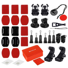 Load image into Gallery viewer, PULUZ 53 in 1 Accessories Total Ultimate Combo Kits (Chest Strap + Suction Cup Mount + 3-Way Pivot Arms + J-Hook Buckle + Wrist Strap + Helmet Strap + Extendable Monopod + Surface Mounts + Tripod Adapters + Storage Bag + Handlebar Mount) for GoPro, Ins...