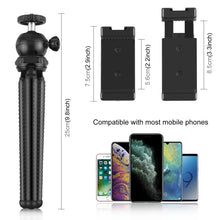 Load image into Gallery viewer, PULUZ Mini Octopus Flexible Tripod Holder with Ball Head &amp; Phone Clamp + Tripod Mount Adapter &amp; Long Screw for SLR Cameras, GoPro, Cellphone, Size: 25cmx4.5cm, 25cm Tripod + Phone Clamp