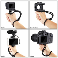 Load image into Gallery viewer, PULUZ Folding Plastic Tripod + Vlogging Live Broadcast Handheld Grip ABS Mount with Cold Shoe &amp; Wrist Strap for iPhone, Galaxy, Huawei, Xiaomi, Sony, HTC, Google and other Smartphones