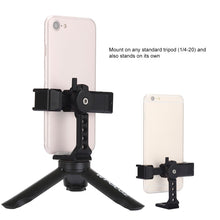 Load image into Gallery viewer, PULUZ Folding Plastic Tripod + Horizontal / Vertical Shooting Metal Clamp with Cold Shoe for iPhone, Galaxy, Huawei, Xiaomi, Sony, HTC, Google and other Smartphones