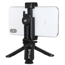 Load image into Gallery viewer, PULUZ Folding Plastic Tripod + Horizontal / Vertical Shooting Metal Clamp with Cold Shoe for iPhone, Galaxy, Huawei, Xiaomi, Sony, HTC, Google and other Smartphones