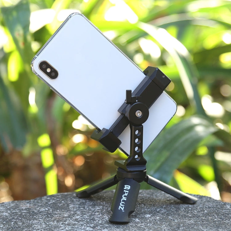 PULUZ Folding Plastic Tripod + Horizontal / Vertical Shooting Metal Clamp with Cold Shoe for iPhone, Galaxy, Huawei, Xiaomi, Sony, HTC, Google and other Smartphones