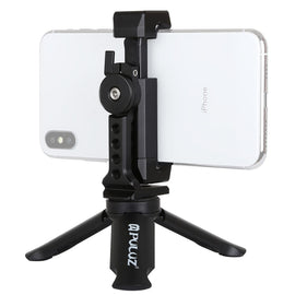 PULUZ Folding Plastic Tripod + Horizontal / Vertical Shooting Metal Clamp with Cold Shoe for iPhone, Galaxy, Huawei, Xiaomi, Sony, HTC, Google and other Smartphones