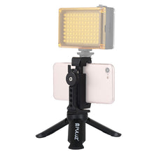 Load image into Gallery viewer, PULUZ Folding Plastic Tripod + Horizontal / Vertical Shooting Metal Clamp with Cold Shoe for iPhone, Galaxy, Huawei, Xiaomi, Sony, HTC, Google and other Smartphones