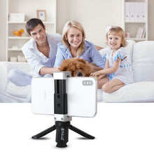Load image into Gallery viewer, PULUZ Folding Plastic Tripod + Aluminum Alloy Clamp Bracket with Cold Shoe for iPhone, Galaxy, Huawei, Xiaomi, Sony, HTC, Google and other Smartphones