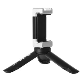 PULUZ Folding Plastic Tripod + Aluminum Alloy Clamp Bracket with Cold Shoe for iPhone, Galaxy, Huawei, Xiaomi, Sony, HTC, Google and other Smartphones