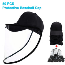 Load image into Gallery viewer, 50 PCS Anti-Saliva Splash Anti-Spitting Anti-Fog Anti-Oil Protective Baseball Cap Mask Removable Face Shield, Baseball Cap Mask 50 Pack, 50 PCS Baseball Cap Mask/Red, 50 PCS Baseball Cap Mask/Blue