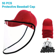 Load image into Gallery viewer, 50 PCS Anti-Saliva Splash Anti-Spitting Anti-Fog Anti-Oil Protective Baseball Cap Mask Removable Face Shield, Baseball Cap Mask 50 Pack, 50 PCS Baseball Cap Mask/Red, 50 PCS Baseball Cap Mask/Blue