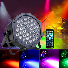 Load image into Gallery viewer, 36W 36 LEDs DMX512 RGB LED PAR Light with Remote Control, Strobe + Sound Control + Self-propelled, AC 100-240V, RGB with Remote Control