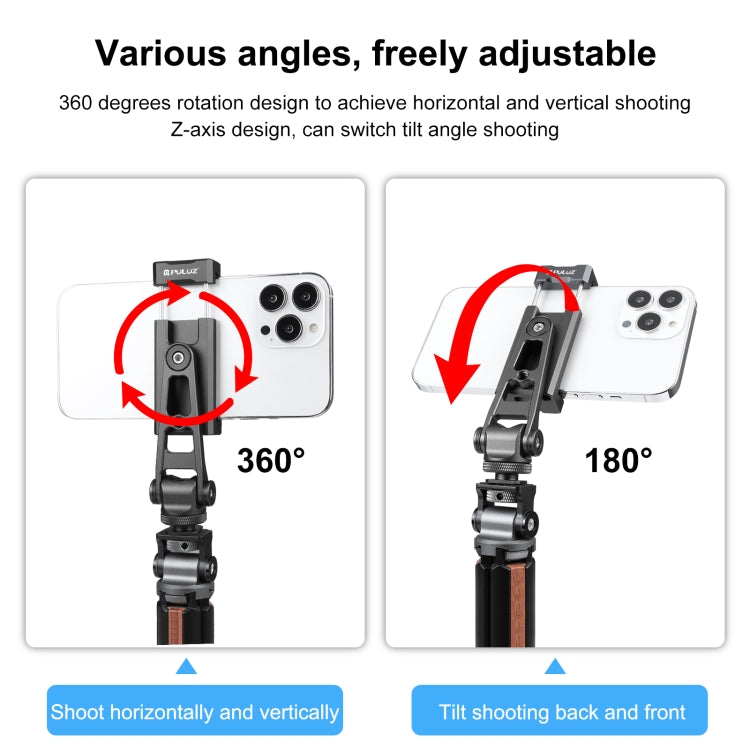 PULUZ Z-axis 360 Rotation Cold Shoes Aluminum Alloy Phone Clamp Holder Bracket