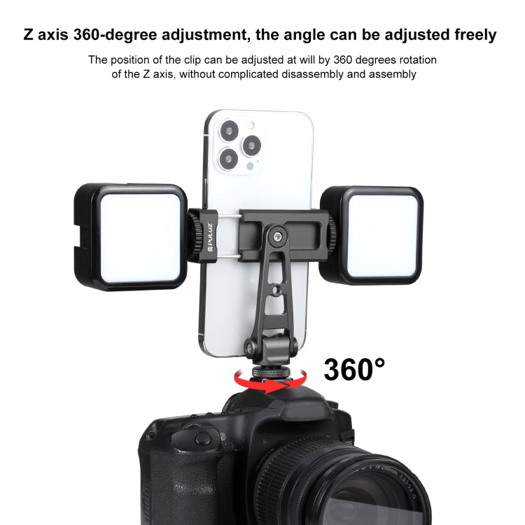 PULUZ Z-axis 360 Rotation Cold Shoes Aluminum Alloy Phone Clamp Holder Bracket