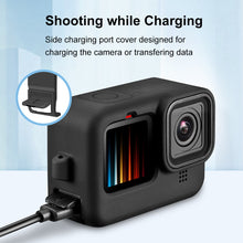 Load image into Gallery viewer, PULUZ for GoPro HERO12 Black /11 Black /10 Black /9 Black Silicone Protective Case + POM Side Interface Cover with Wrist Strap &amp; Lens Cover, For GoPro HERO12 Black Silicone Case + Side Cover