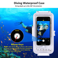 Load image into Gallery viewer, PULUZ 45m/147ft Waterproof Diving Case Photo Video Taking Underwater Housing Cover for iPhone 14 Series, iPhone 13 Series, iPhone 12 Series, iPhone 11 Series, iPhone X Series, iPhone 8 &amp; 7, iPhone 6s, iOS 13.0 or Above Version iPhone