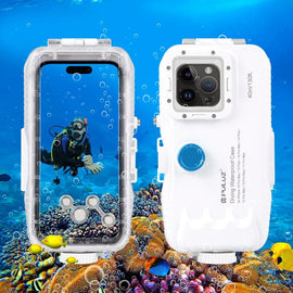 PULUZ 40m/130ft Waterproof Diving Case for 15 Pro Max / 15 Plus / iPhone 14 Plus / 14 Pro Max / 13 Pro Max / 12 Pro Max / 11 Pro Max, with One-way Valve Photo Video Taking Underwater Housing Cover