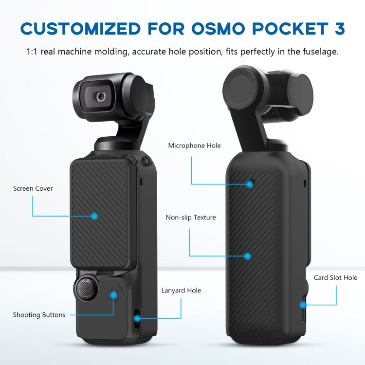 For DJI OSMO Pocket 3 PULUZ  2 in 1 Silicone Cover Case Set with Strap, Silicone Cover(Blue), Silicone Cover(Black), Silicone Cover(Grey)