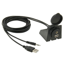 Load image into Gallery viewer, USB 2.0 &amp; 3.5mm Male to Female Extension Cable with Car Flush Mount, Length: 2m, USB 2.0 &amp; 3.5mm Male to Female