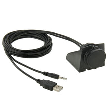 Load image into Gallery viewer, USB 2.0 &amp; 3.5mm Male to Female Extension Cable with Car Flush Mount, Length: 2m, USB 2.0 &amp; 3.5mm Male to Female