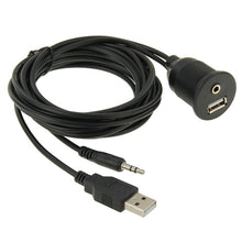 Load image into Gallery viewer, USB 2.0 &amp; 3.5mm Male to Female Extension Cable with Car Flush Mount, Length: 2m, USB 2.0 &amp; 3.5mm Male to Female