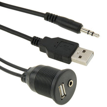 Load image into Gallery viewer, USB 2.0 &amp; 3.5mm Male to Female Extension Cable with Car Flush Mount, Length: 2m, USB 2.0 &amp; 3.5mm Male to Female