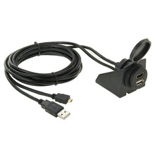 Load image into Gallery viewer, USB 2.0 &amp; Micro HDMI (Type-D) Male to USB 2.0 &amp; HDMI (Type-A) Female Adapter Cable with Car Flush Mount, Length: 2m, USB 2.0 &amp; Micro HDMI Male to USB 2.0 &amp; HDMI Female