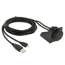 Load image into Gallery viewer, USB 2.0 &amp; Micro HDMI (Type-D) Male to USB 2.0 &amp; HDMI (Type-A) Female Adapter Cable with Car Flush Mount, Length: 2m, USB 2.0 &amp; Micro HDMI Male to USB 2.0 &amp; HDMI Female