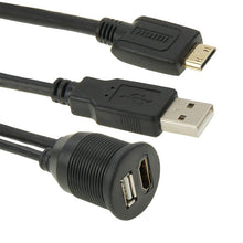 Load image into Gallery viewer, USB 2.0 &amp; Mini HDMI (Type-C) Male to USB 2.0 &amp; HDMI (Type-A) Female Adapter Cable with Car Flush Mount, Length: 2m, USB 2.0 &amp; Mini HDMI Male to USB 2.0 &amp; HDMI Female
