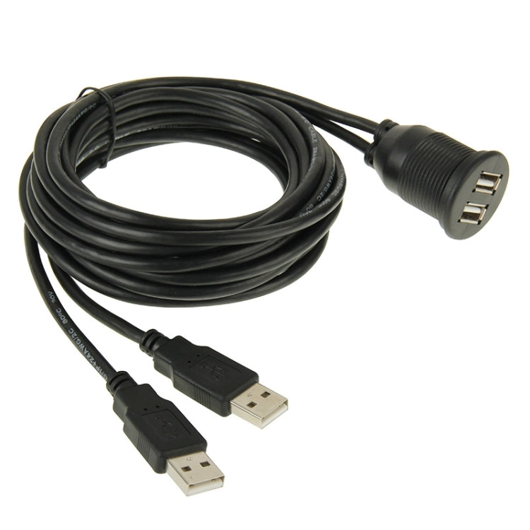 2 USB 2.0 Male to Female Extension Cable with Car Flush Mount, Length: 2m, 2 USB 2.0 Male to Female