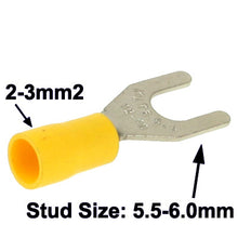Load image into Gallery viewer, 100pcs SV5.5-6.0mm DIY Spade Terminal Connectors, Cable size: 2-3mm2 (100pcs in one packaging, the price is for 100pcs), 5.5-6.0mm