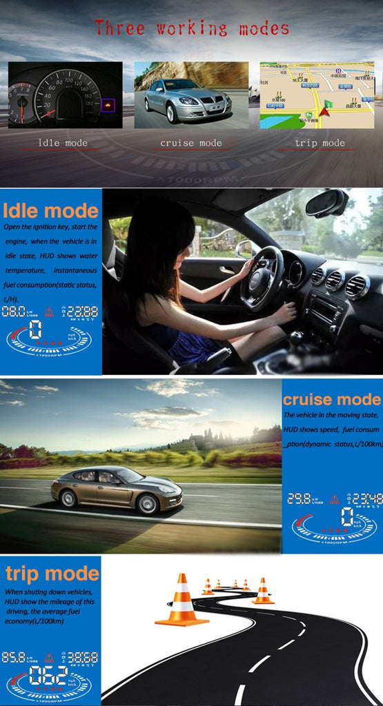 E300 5.5 inch Car OBDII / EUOBD HUD Vehicle-mounted Head Up Display Security System, Support Speed & Fuel Consumption, Overspeed Alarm,  Fuel Consumption, Water Temperature, etc., E300